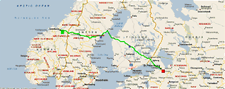 Route via Umeaa-Vaasa